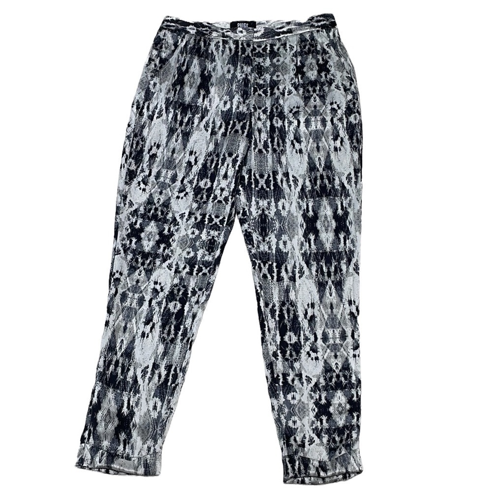 Paige Pants Silver Black Printed Silky Satin Pockets Size Small - Picture 2 of 14